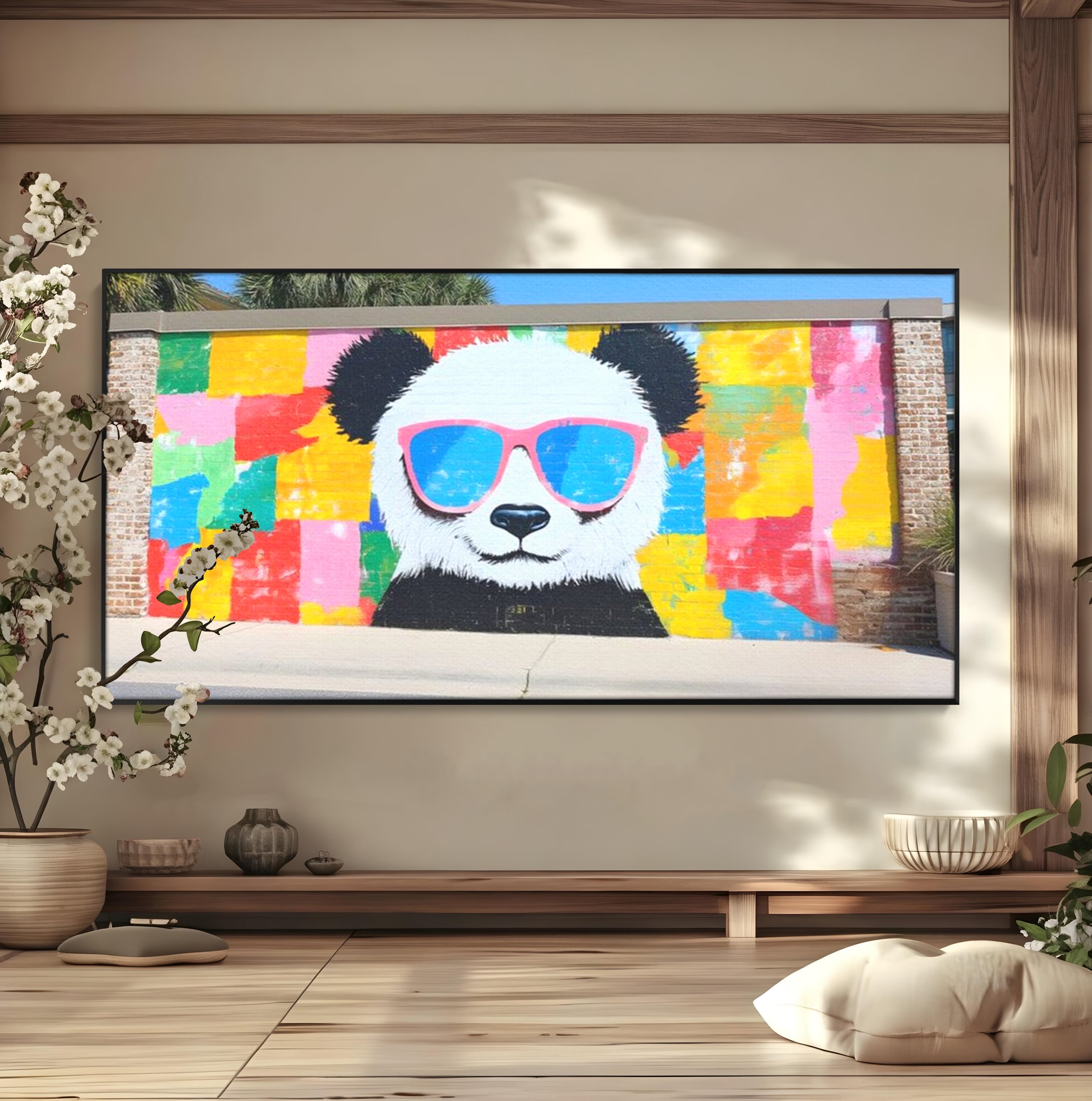 Tablou canvas cu tablou canvas cu panda grafitat, in rama de aluminiu negru
